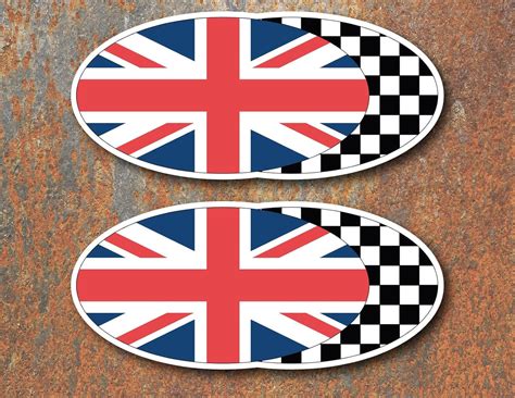 x2 Union Jack Chequered Flag Laminated Stickers : Amazon.ca: Automotive