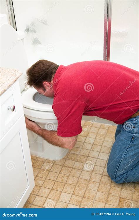 Man Vomiting In Toilet Stock Photo 35437194