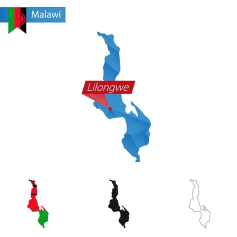 Premium Vector Malawi Blue Low Poly Map With Capital Lilongwe