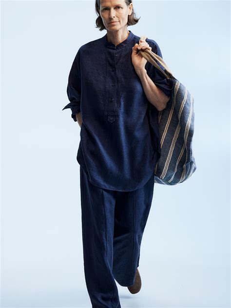 Loose Linen Trousers Dark Blue Arket