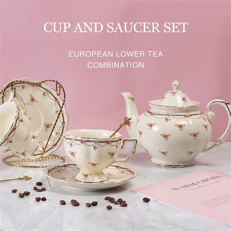 European Rose Ceramic Coffee Cup Set English Afternoon Tea Set Coffee