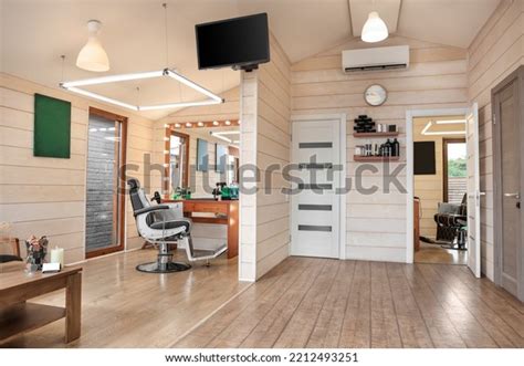 Stylish Barbershop Interior Professional Hairdressers Workplace Stock