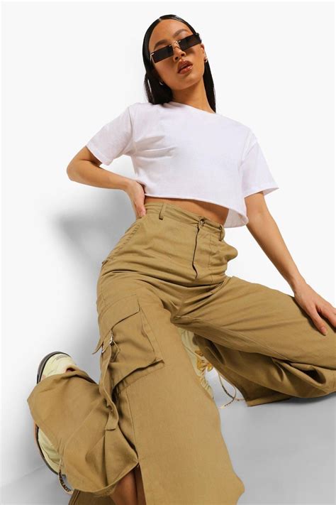 Wide Leg Split Hem Cargo Pants Boohoo In 2021 Cargo Pants Split