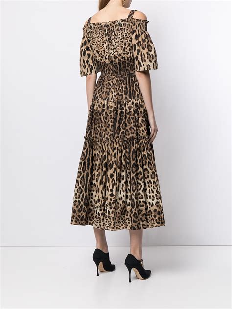 Dolce And Gabbana Leopard Print Midi Dress Brown Farfetch