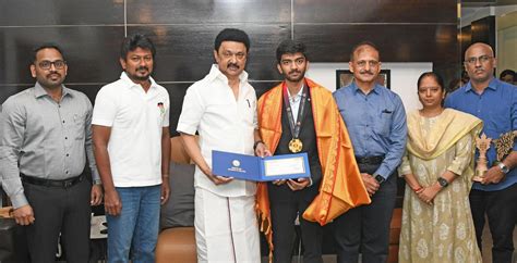 Tamil Nadu Cm Mk Stalin Felicitates Gukesh D Presents A Cheque Of Inr