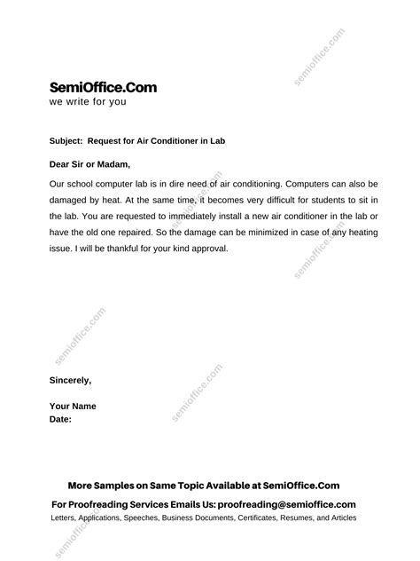 Request Letter For Air Conditioner In Computer Lab Semioffice