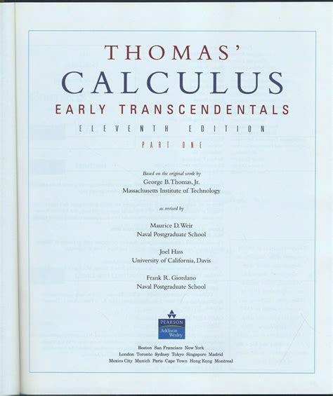 Thomas Calculus Early Transcendentals Single Variable Chs 1 11 By