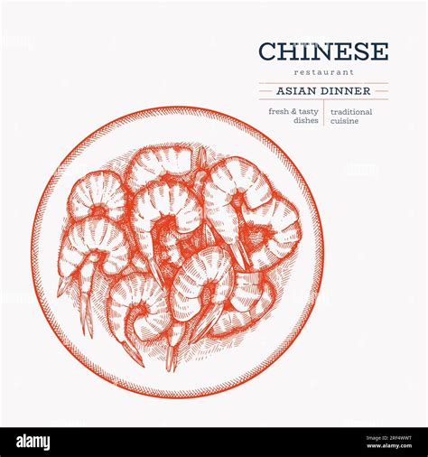 Chinese Dish Illustration Vector Hand Drawn Isolated Fried Shrimps