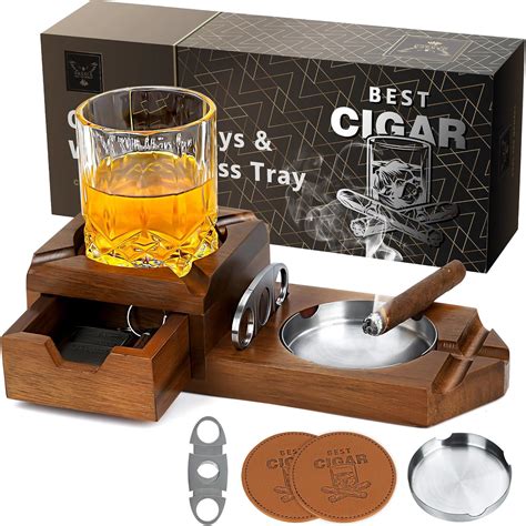 Oaksea Ts For Men Dad Husband Multiplayer Wooden Cigar Ashtray With Whiskey