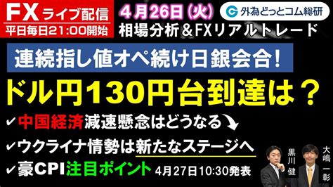 Fxライブ配信為替予想【実践リアルトレード】 ドル円130円台達成は？連続指し値オペ続け日銀は会合入り！中国経済・ウクライナ情勢・豪cpi