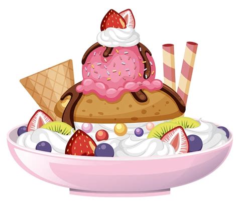 Premium Vector Ice Cream Sundae With Fruit Toppings