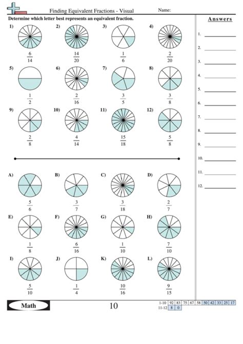 Finding Equivalent Fractions Visual Worksheet With Answer Key Printable