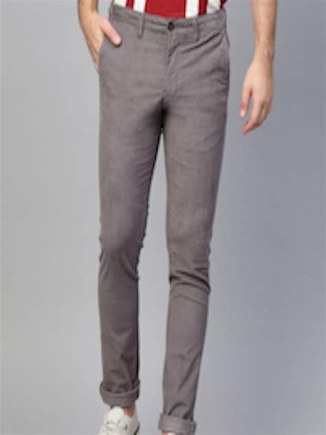 Buy Indian Terrain Men Grey Brooklyn Slim Fit Solid Corduroy Regular