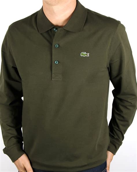 Lacoste Long Sleeve Polo Green Khaki Shirt Mens Pique