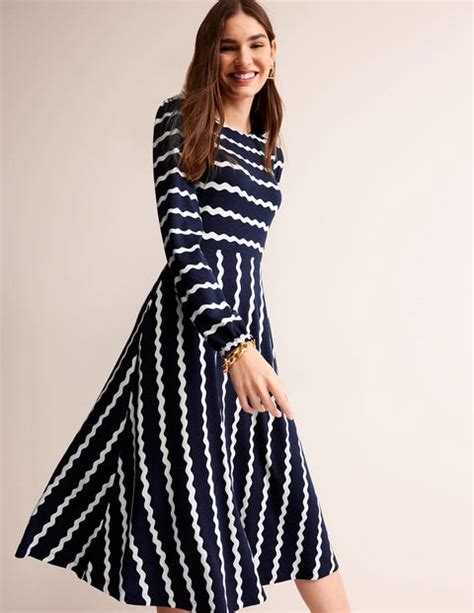 Camille Jersey Midi Dress French Navy Chevron Boden Uk