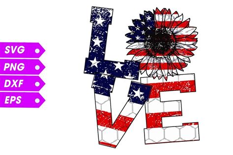 Love 4th Of July Love Sunflower Usa Flag Gráfico Por Như Thuần Vi