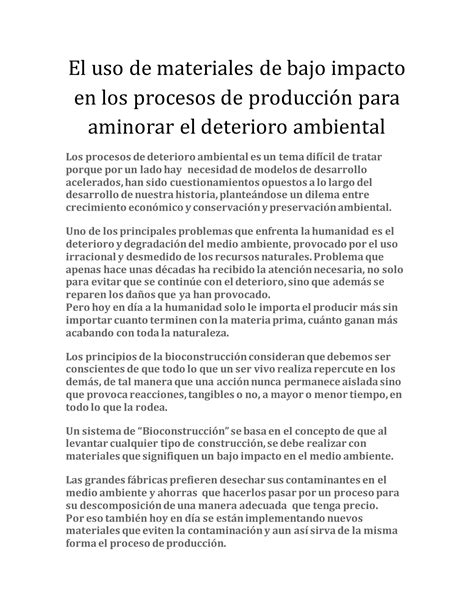 El uso de materiales de bajo impacto en los procesos de producción para