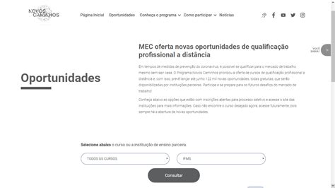 Programa Novos Caminhos oferta cursos de qualificação profissional