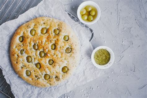 Traditional Italian Focaccia Bread With Olives Rosemary Salt And Olive Oil Homemade Focaccia