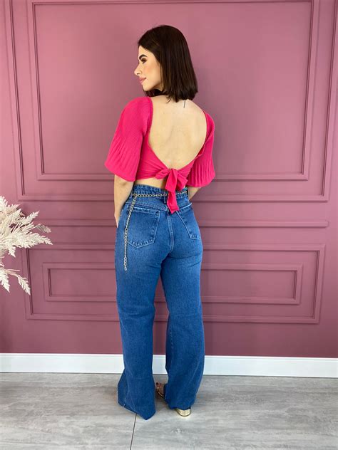 Cropped Feminino Manga Plissada Pink Fernanda Ramos Store