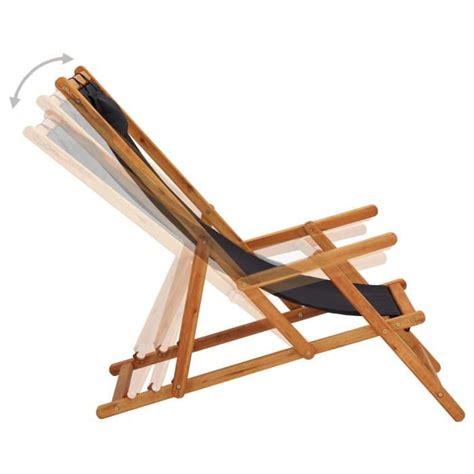 Chaise Pliable De Plage Bois D Eucalyptus Solide Et Tissu Noir