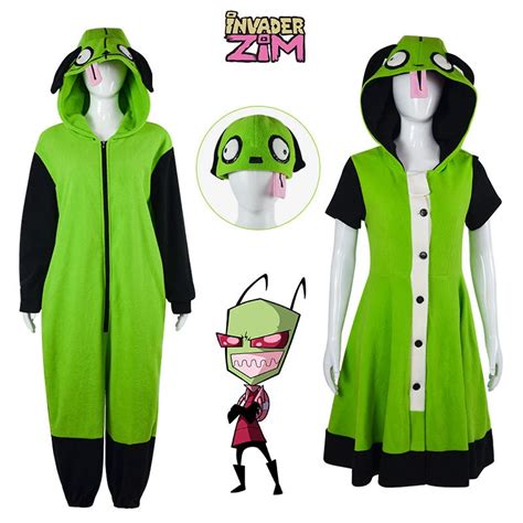 Invader Cosplay Zim Costume Anime Characters Uniform Pajamas Set Green