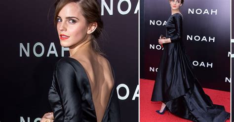 Emma Watson Sexy Backless Gothic Black Gown For Noah Premiere In New