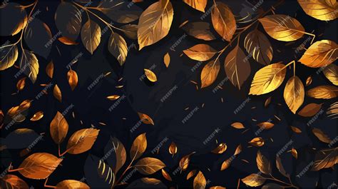 Elegant Golden Leaves On Dark Background Vector Illustration Premium