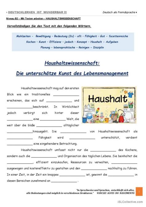 Haushalt Deutsch Daf Arbeitsbl Tter Pdf Doc