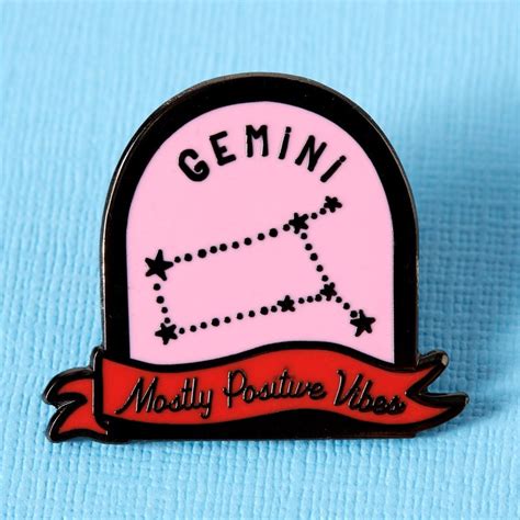 Gemini Starsign Enamel Pin Pink And Red Horoscope Zodiac Etsy In