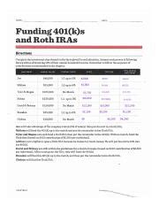 Complete Funding 401ks And Roth IRAs Worksheet NAME DATE