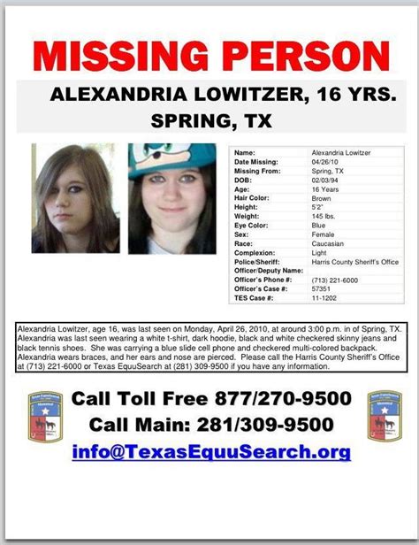 Missing Person: Ali Lowitzer | Body farm, Missing and exploited children, Alexandria