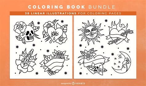 Tattoos Coloring Book Pages Design Vector Download