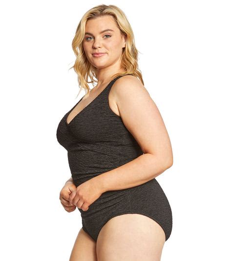 Penbrooke Krinkle Plus Size Chlorine Resistant Mock Surplice One Piece