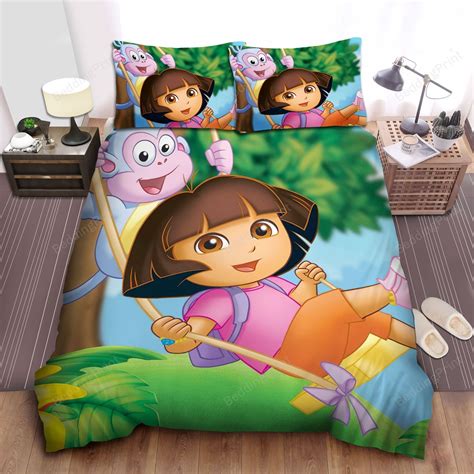 Dora The Explorer Dora And Boots Swinging Bed Sheets Duvet Cover Bedding Sets Please Note This