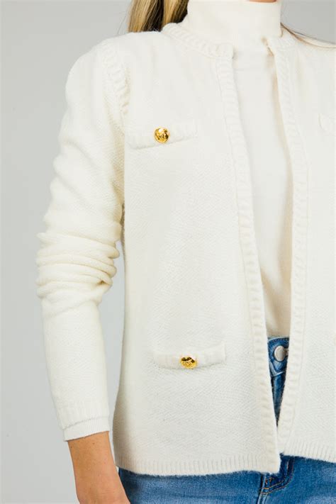 Gold Button Cardigan Ivory New Arrivals The Blue Door Boutique