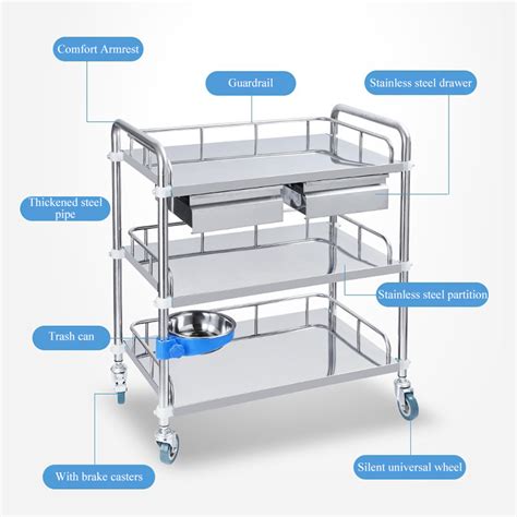 Rehabilitation Therapy 3 Shelves Stainless Steel Hospital Dressing