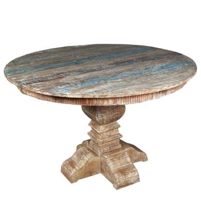 Wilmington Rustic Reclaimed Wood Round Pedestal Dining Table