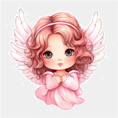 Pink Cute Baby Angel Illustration Clipart Detailed Black Outline