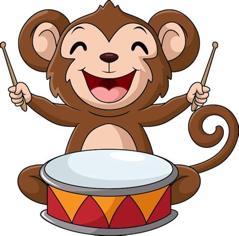 Premium Vector Cute Little Monkey Cartoon Playing Drums