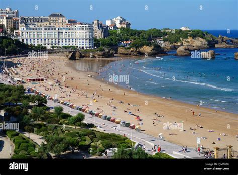 Biarritz France 20 Aug 2021 Day View Of La Grande Plage Beach In The