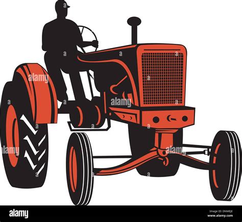 Illustration Of A Vintage Tractor On Isolated Background Done In Retro