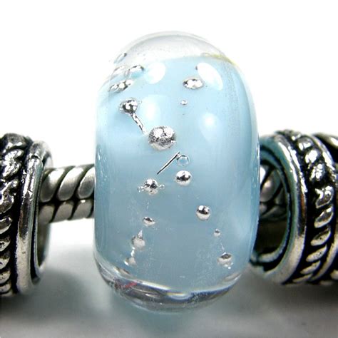 Handmade Large Hole Lampwork Beads Encased Light Sky Blue Silver Covergirlbeads