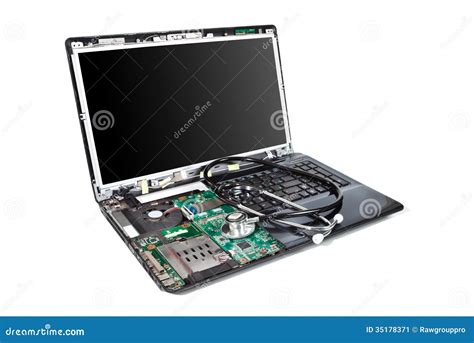 Laptop Half Disassembled With Stethoscope On It Stock Image Image Of