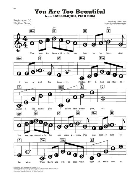 You Are Too Beautiful By Rodgers And Hart Sheet Music For E Z Play Today