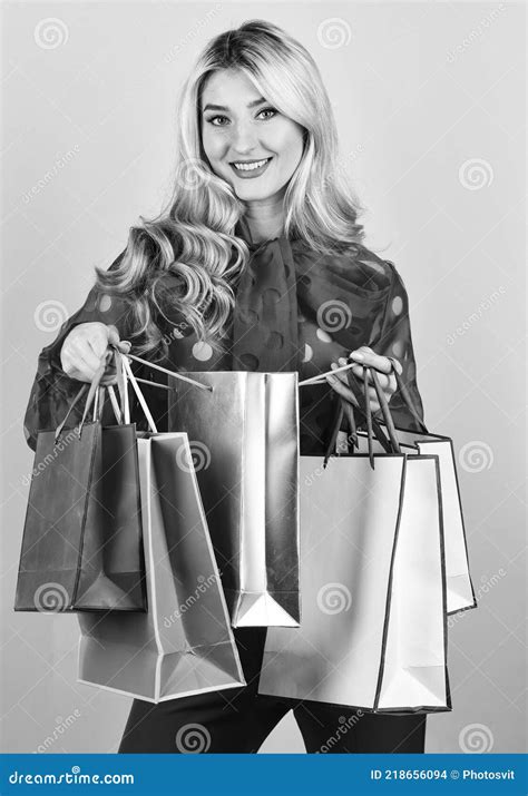 Nice Purchase Blonde Carry Shopping Bags Elegant Woman Shopaholic