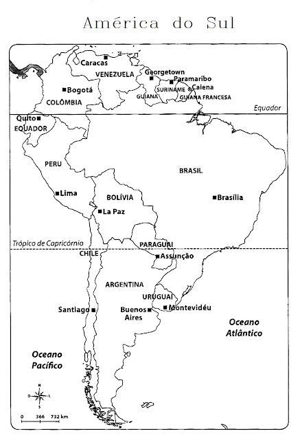 Mapa da América do Sul Países e Capitais para Imprimir e Colorir