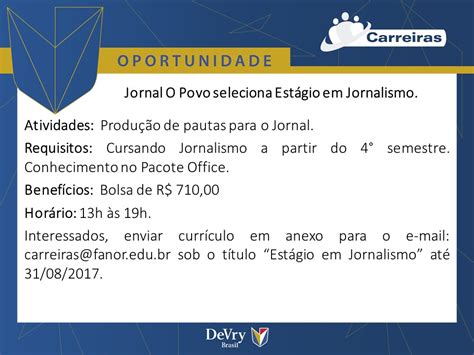 Fanor Carreiras Est Gio Em Jornalismo