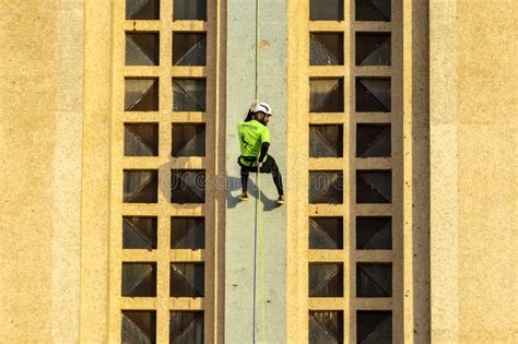 Athlete Rappels Down The Sagrado Coracao De Jesus Sanctuary Editorial