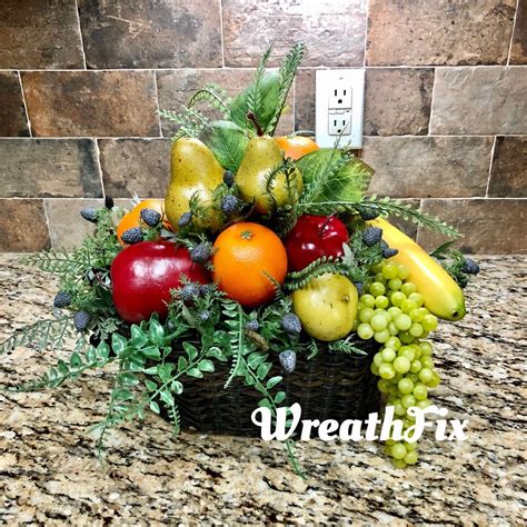 Fruit Basket Arrangement Faux Greenery and Fruit Basket - Etsy | Kitchen table centerpiece ...